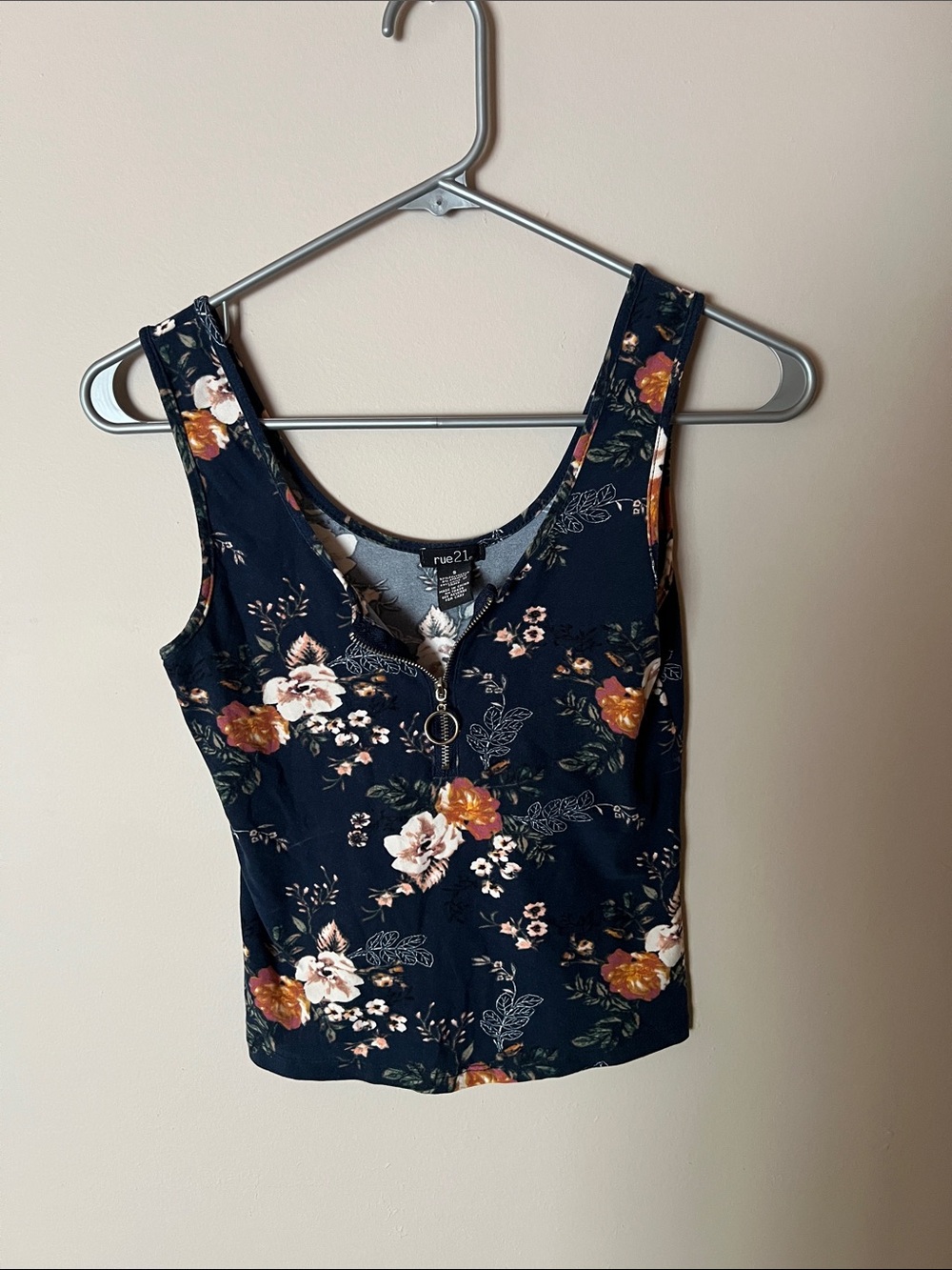 Rue21 Navy Floral Zip Crop Tank Top